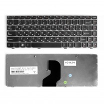 Клавиатура для ноутбука Lenovo IdeaPad Z450, плоский Enter, черная, с серой рамкой