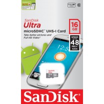 16GB Карта памяти MicroSDHC SanDisk + SD адаптер class 10, UHS-I (U1), 48MB/s