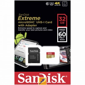 32GB Карта памяти MicroSDHC SanDisk + SD адаптер class 10, UHS-I (U3), 60MB/s