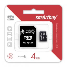 4GB Карта памяти MicroSDHC Smart Buy + SD адаптер class 10