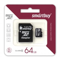 64GB Карта памяти MicroSDXC Smart Buy + SD адаптер class 10